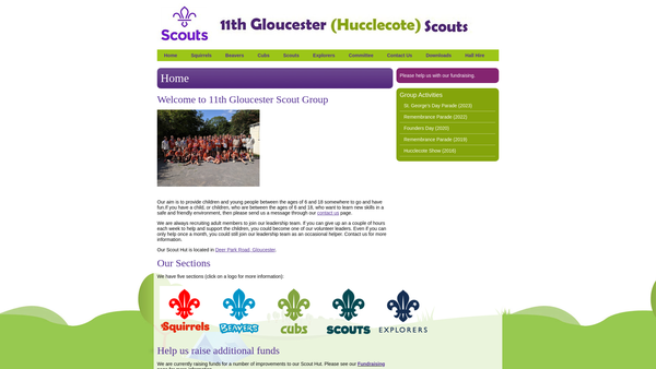 Screenshot of the 11th Gloucester (Hucclecote) Scout Group website