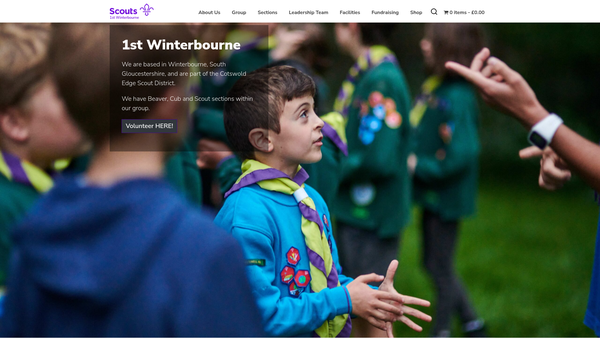 Screenshot of the 1st Winterbourne Down And Buryside Scout Group website