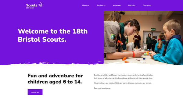 Screenshot of the 18th Bristol (1St Redland Green) Scout Group website