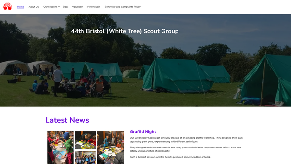 Screenshot of the 44th Bristol (White Tree) Scout Group website
