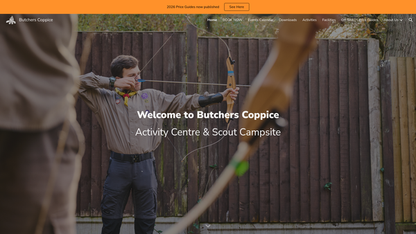 Screenshot of the Butchers Coppice Scout Camp website