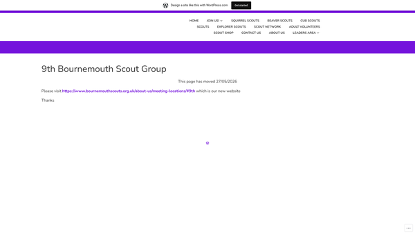 Screenshot of the Ninth Bournemouth Group Of Boy Scouts website