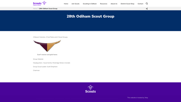 Screenshot of the 28th Odiham (Dogmersfield And Crondall) Scout Group website