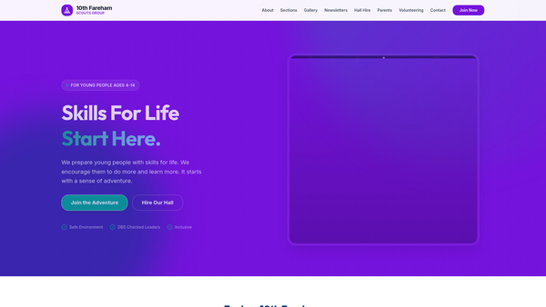 Screenshot of the 10th Fareham Scout Group website