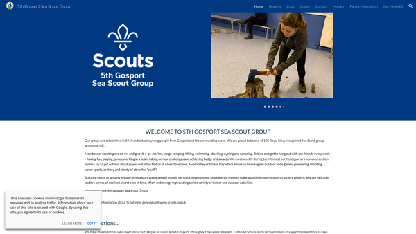 Screenshot of the 5th Gosport Sea Scout Group website
