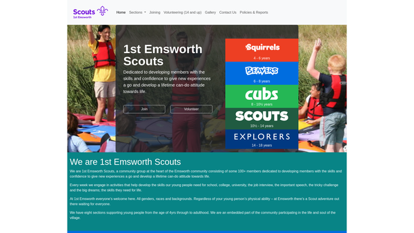 Screenshot of the First Emsworth Scout Group website