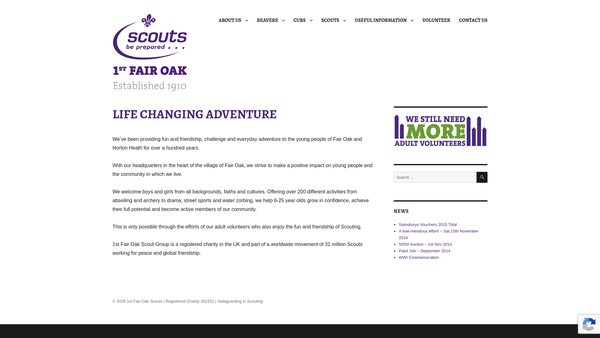 Screenshot of the 1st Fair Oak (8Th Eastleigh) Scout Group website