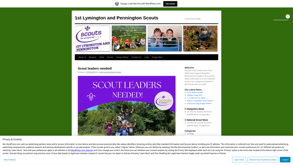 Screenshot of the 1st Lymington And Pennington Scout Group website