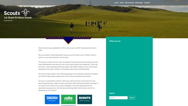 Screenshot of the 1st Sheet (St Mary's) Scout Group website