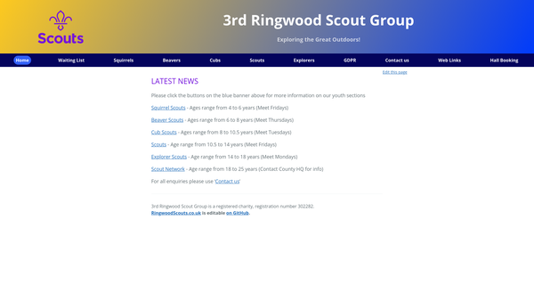 Screenshot of the 3rd Ringwood Scout Group website