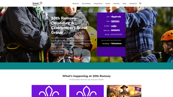 Screenshot of the 10th Romsey Scout Group website