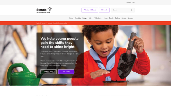 Screenshot of the 1st Romsey Scout Group website