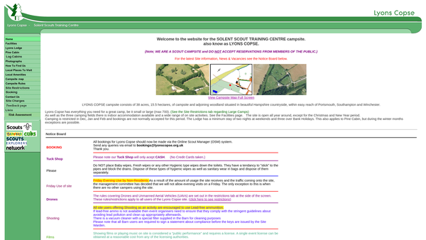 Screenshot of the Solent Scout Training Centre website