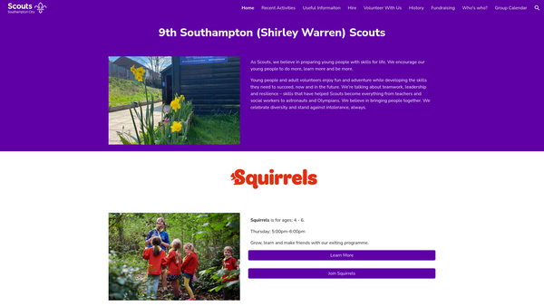 Screenshot of the 9th Southampton Scout Group website