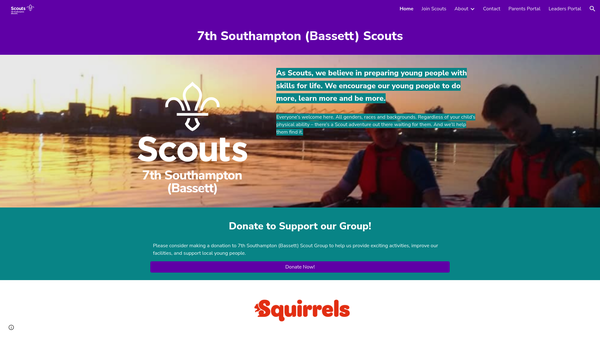 Screenshot of the 7th Southampton (Bassett) Scout Group website