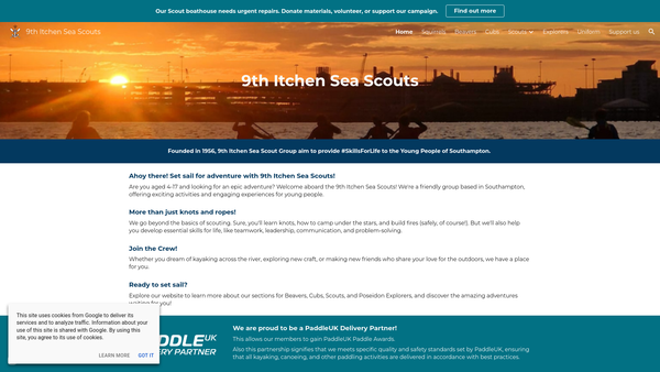 Screenshot of the 9th Itchen (Woolston Methodist) Sea Scout Group website
