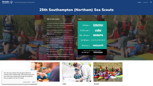 Screenshot of the 25th Southampton (Northam) Sea Scouts website