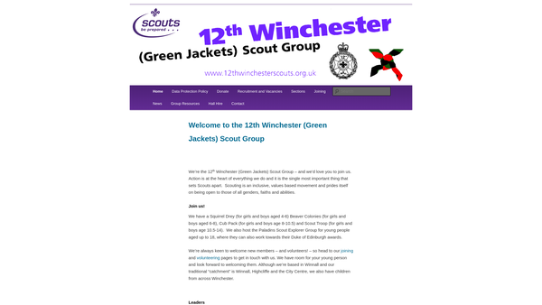 Screenshot of the 12th Winchester (Greenjackets) Scout Group website