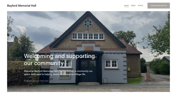 Screenshot of the The Village Hall Bayford website