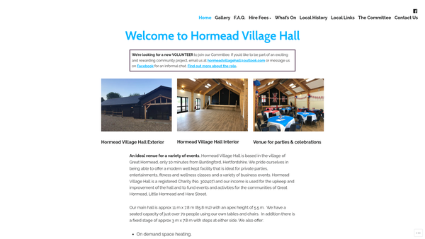 Screenshot of the Hormead Village Hall website