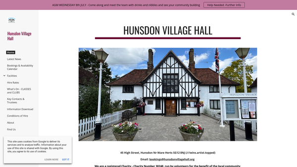 Screenshot of the Hunsdon Village Hall website