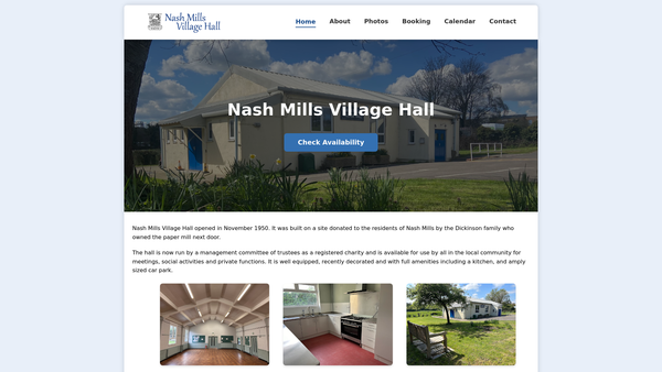 Screenshot of the Nash Mills Village Hall website