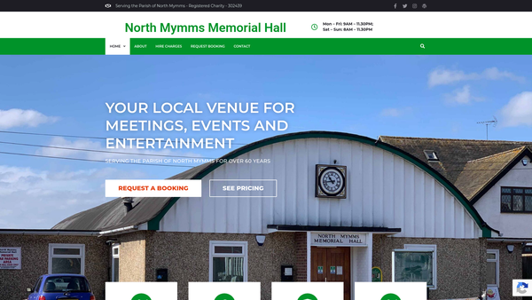 Screenshot of the North Mymms Memorial Hall website