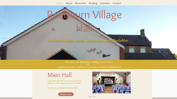 Screenshot of the Redbourn Village Hall website