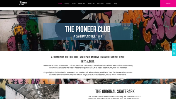 Screenshot of the The Pioneer Youth Club website