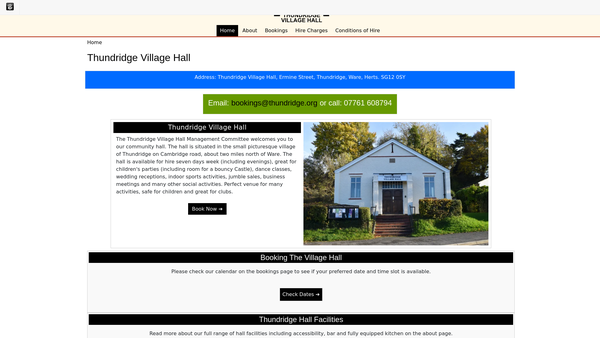 Screenshot of the Village Hall website