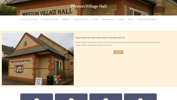 Screenshot of the Weston Village Hall website