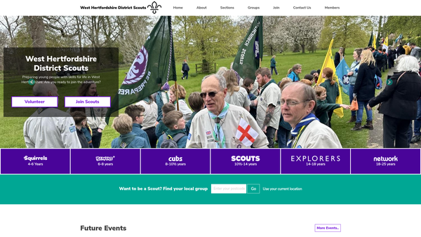 Screenshot of the West Herts District Scout Council website