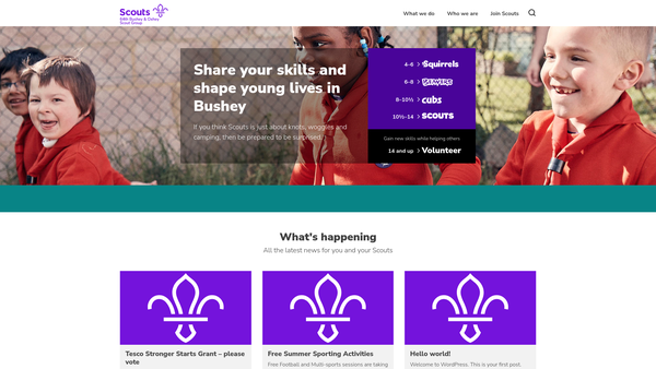 Screenshot of the 64th Bushey And Oxhey Scout Group website