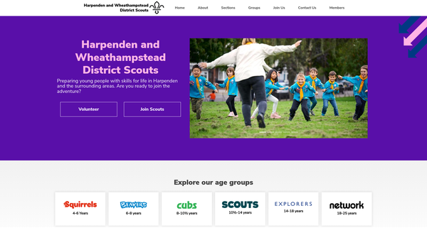 Screenshot of the Harpenden And Wheathampstead District Scout Council website
