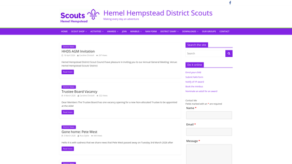 Screenshot of the Hemel Hempstead District Scout Council website
