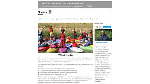 Screenshot of the Hitchin District Scout Council website