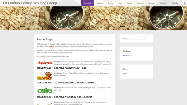 Screenshot of the 1st London Colney Scout Group website