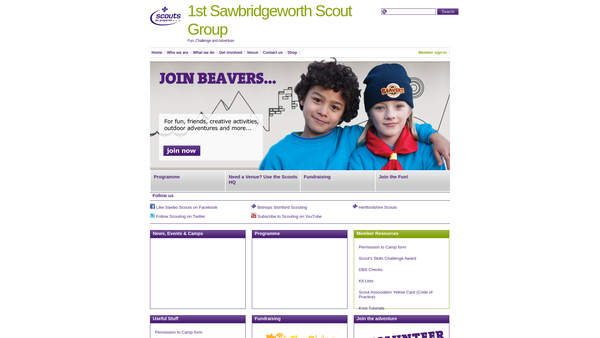 Screenshot of the 1st Sawbridgeworth Scout Group website