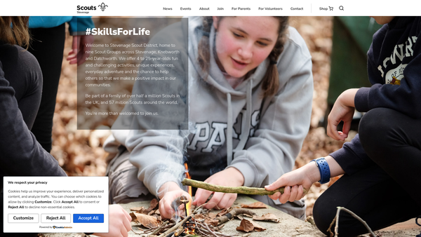 Screenshot of the Stevenage District Scout Council website