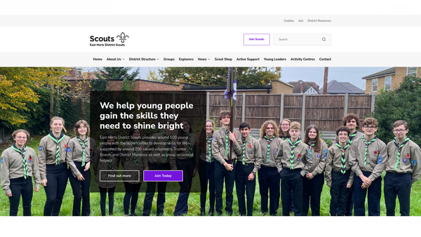 Screenshot of the East Herts District Scout Council website