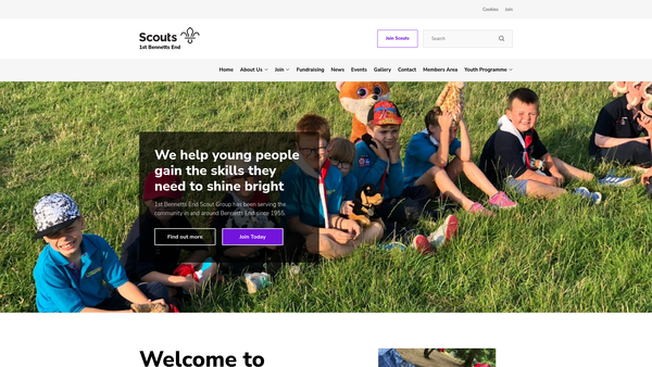 Screenshot of the 1st Bennetts End Scout Group website