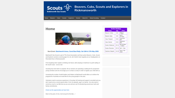 Screenshot of the Batchworth Sea Scouts website