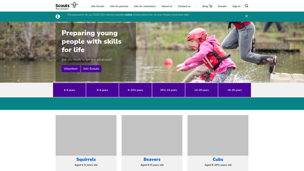 Screenshot of the Ware District Scout Council website