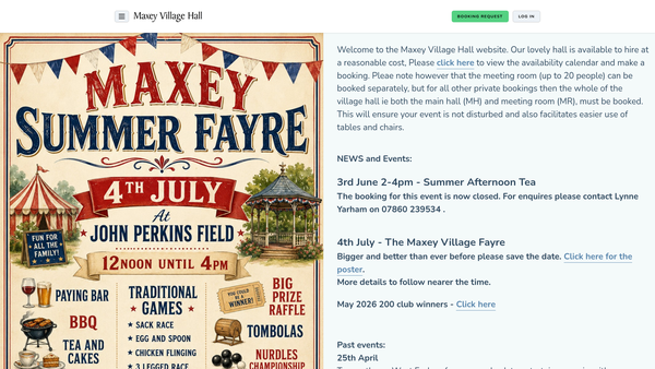 Screenshot of the Maxey Community Association website