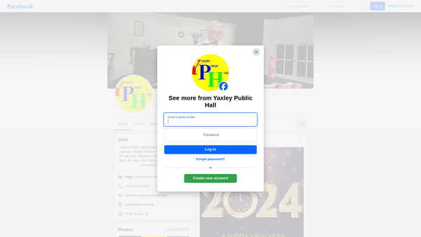 Screenshot of the Yaxley Public Hall website