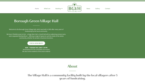 Screenshot of the Village Hall Borough Green website