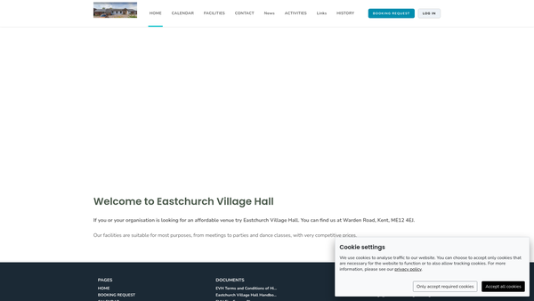 Screenshot of the Eastchurch Village Hall website
