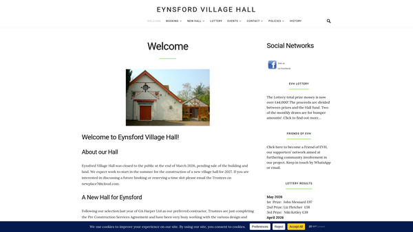 Screenshot of the Eynsford Village Hall website