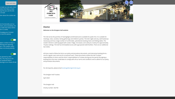 Screenshot of the The Evington Hall website