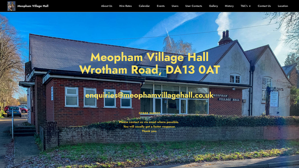 Screenshot of the Meopham Village Hall website